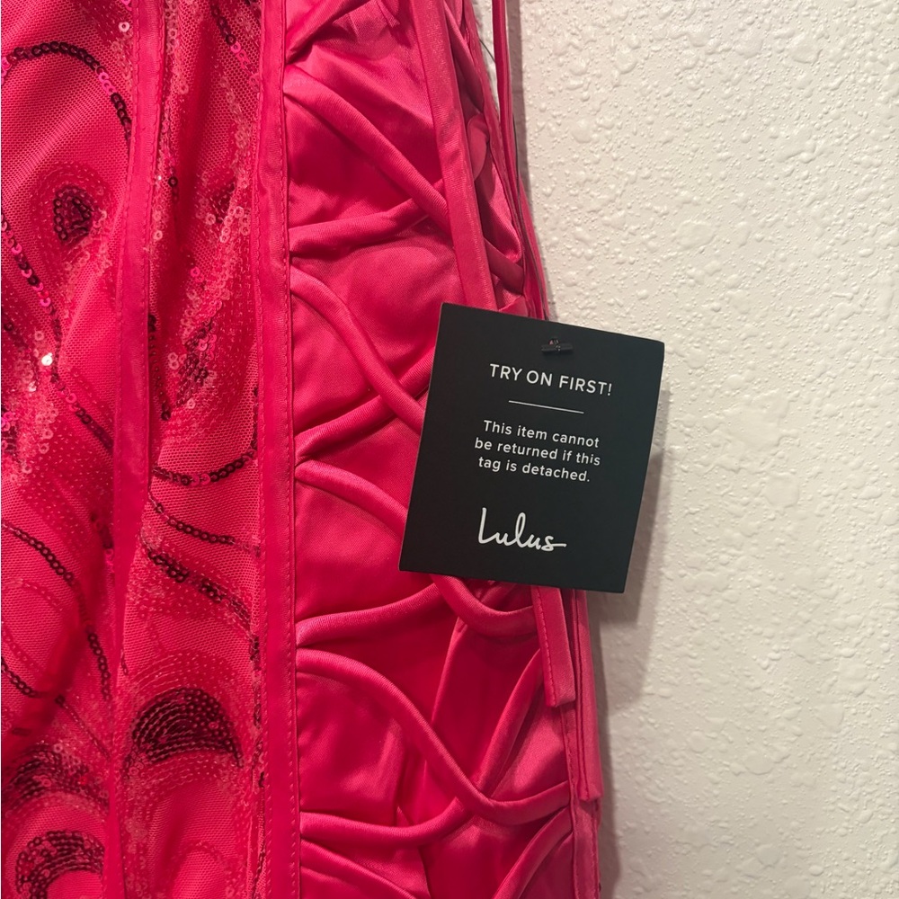 Lulus Enticing Sparkle Hot Pink Sequin Lace-Up Strapless Mini Dress - Picture 7 of 8
